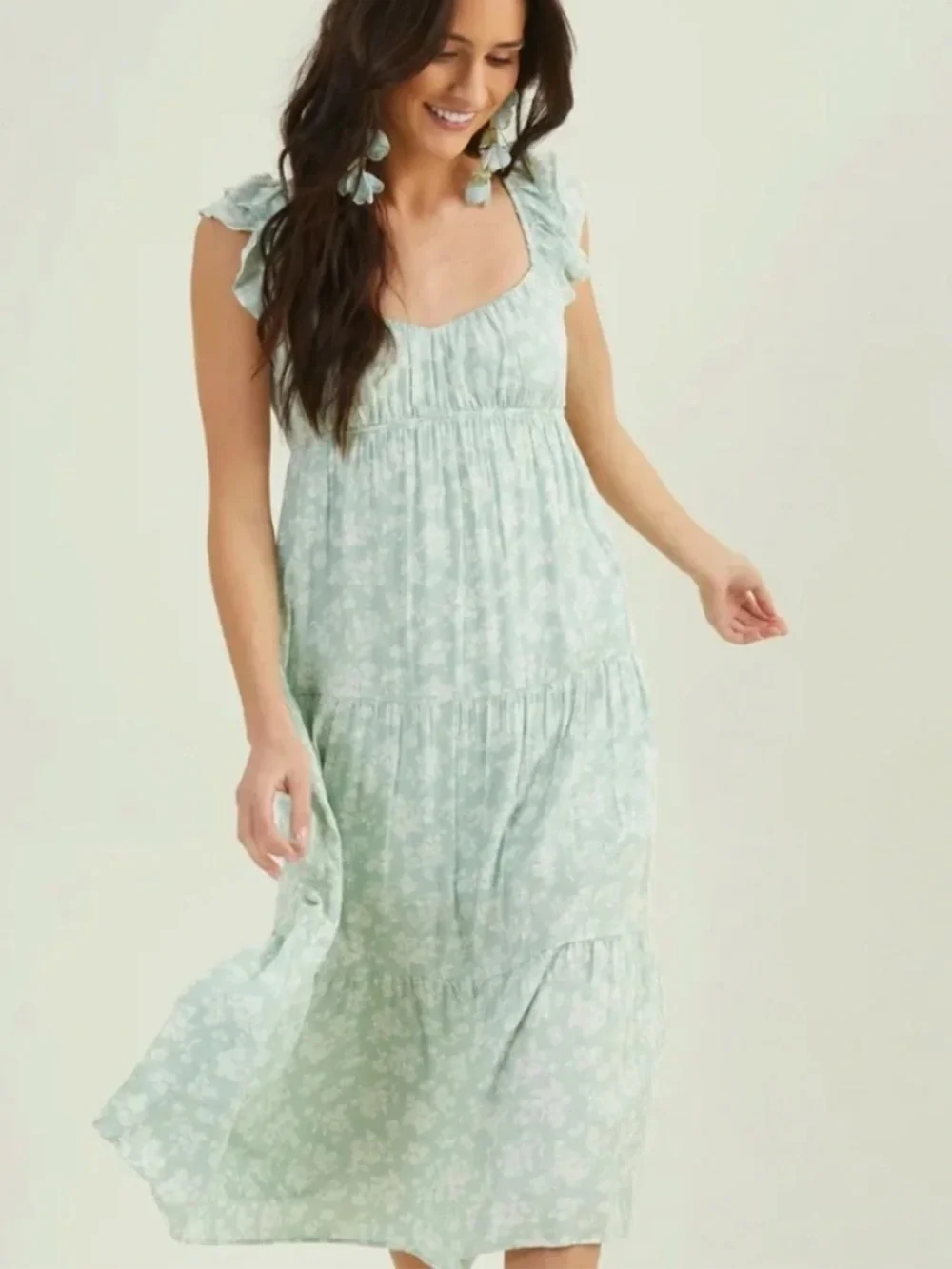 Altar’d State Mila Floral Tiered Maxi Dress in light green Size M - Picture 8 of 9